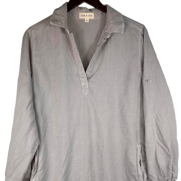 Anthropologie Cloth & Stone Medium Oversize Tunic Dress Gray Tan Pockets Tencel - Picture 2 of 5